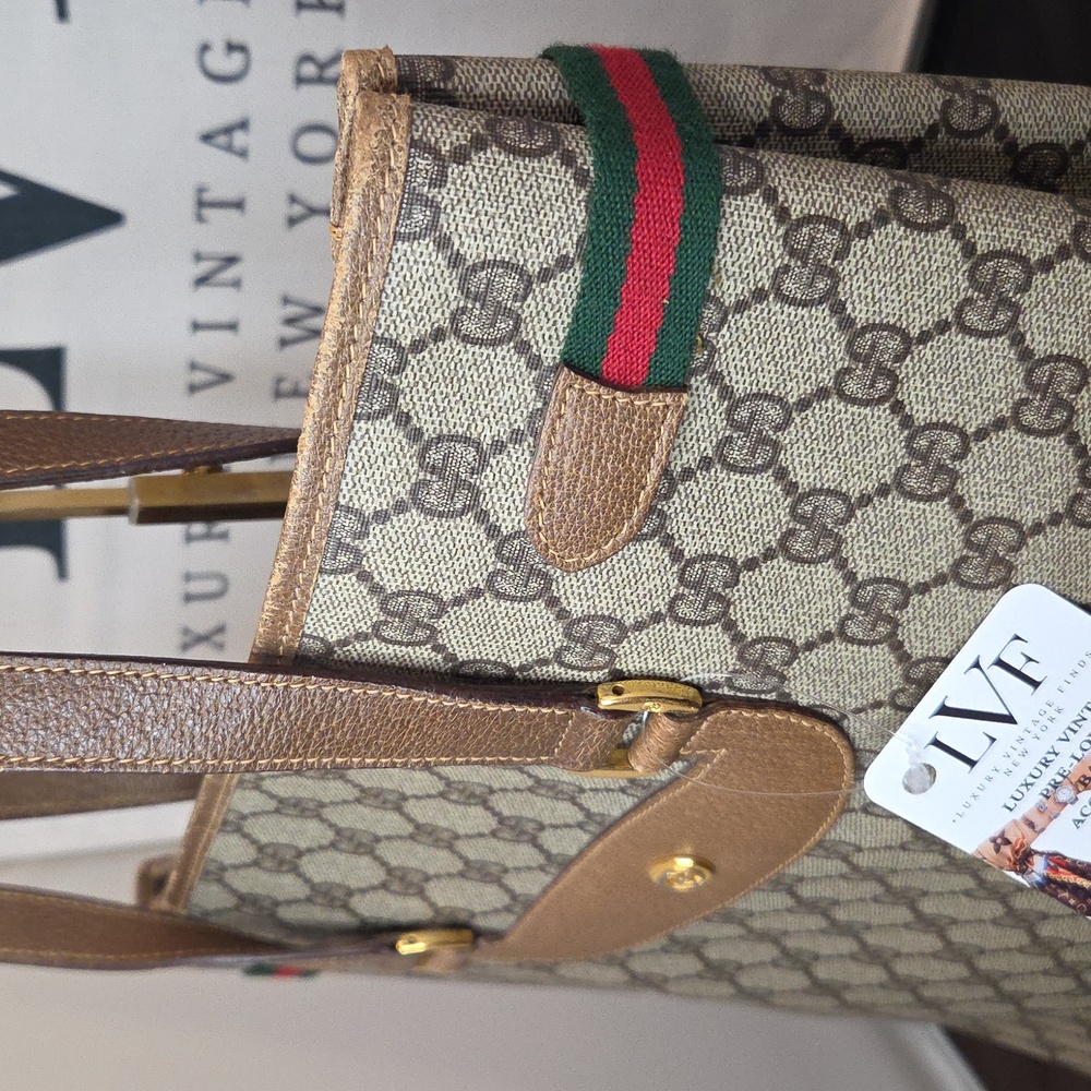 GUCCI 1970's Accessories Collection coated canvas/leather/webbing large tote bag - Picture 8 of 17
